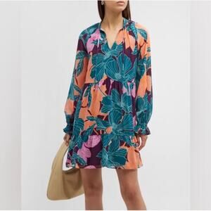 Trina Turk Mini Dress Pink Green Tropical Floral Flowy Lined Size Small